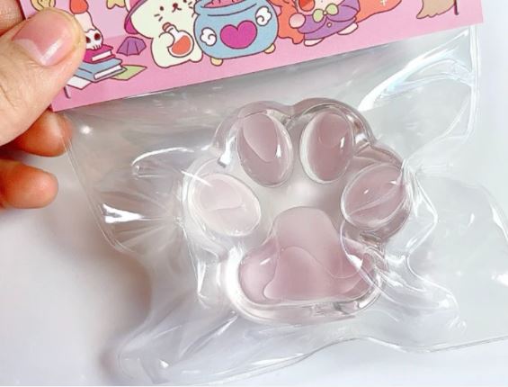 Handmade Silicone Clear Pink Cat's Paw Stress Relief Squishy Toy
